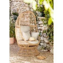 Fauteuil De Jardin Œuf Rotatif Ligne AGAPE En Résine Imitation Bambou -Pas Cher Jardinoa Magasin 1044358 2069188