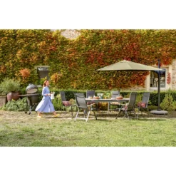 Table De Jardin Extensible Liège Grise En Aluminium - 249x103x76 Cm -Pas Cher Jardinoa Magasin 1044368 2072062