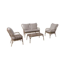 Salon De Jardin AGAPE En Aluminium - 1 Canapé, 1 Table Et 2 Fauteuils