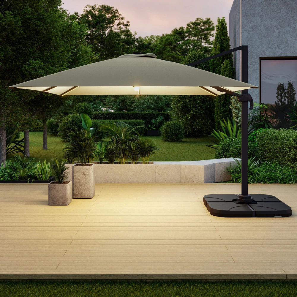 Parasol Déporté Led 3x4m Rectangle En Aluminium - Rotatif 360° - Taupe- Rome 2 Parasol Déporté Led 3x4m Rectangle En Aluminium - Rotatif 360° - Taupe- Rome – Image 2