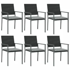 VIDAXL Chaises De Jardin Et Coussins Lot De 6 Noir 54x62,5x89 Cm Rotin