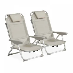 Lot De 2 Fauteuils Clic Clac Des Plages En Polyester Gris