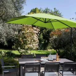 Parasol Déporté 3x3m Et 4 Dalles à Lestées Aluminium Vert -Pas Cher Jardinoa Magasin 43e616414fb730cc
