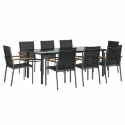 VIDAXL Ensemble à Manger De Jardin 9 Pcs Noir Textilène Et Acier -Pas Cher Jardinoa Magasin 4b568725bc396401