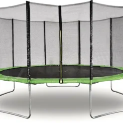 Trampoline " Yoopi " - ø 4.60 M - Vert - Avec Filet + échelle + Couverture + Kit D'ancrage