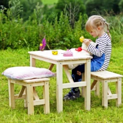 Ensemble Table Et Chaise Enfant En Bois- Table Enfant Avec 2 Chaises - H51x60x36 Cm - M014 -Pas Cher Jardinoa Magasin 63eb3fcd6bda15.47362078