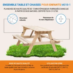 Table Enfant En Bois – Table Et Chaise Enfant - 90x90xh50 Cm - M018-1 -Pas Cher Jardinoa Magasin 63eb3fd1b7a075.85570537