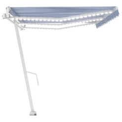 VIDAXL Auvent Automatique Capteur De Vent Led 600x350 Cm Bleu Et Blanc -Pas Cher Jardinoa Magasin 6426dd8dcda726.24978689
