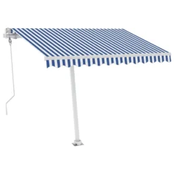 VIDAXL Auvent Automatique Capteur De Vent/led 300x250 Cm Bleu Et Blanc