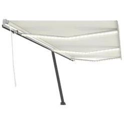 VIDAXL Auvent Manuel Rétractable Avec Led 600x350 Cm Crème -Pas Cher Jardinoa Magasin 6426ddb3b89782.92193499