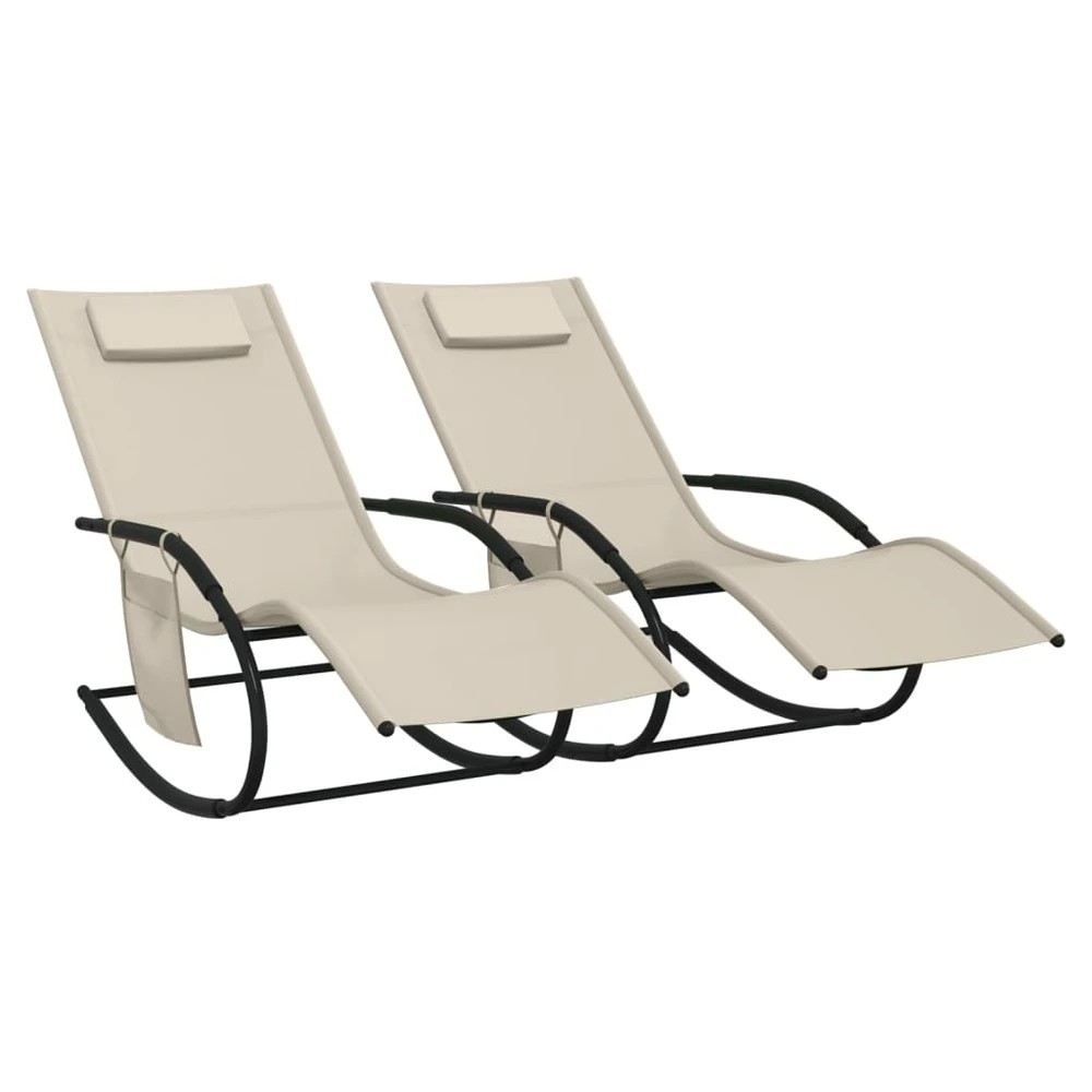 VIDAXL Chaises Longues à Bascule 2 Pcs Crème Acier Et Textilène 1 VIDAXL Chaises Longues à Bascule 2 Pcs Crème Acier Et Textilène
