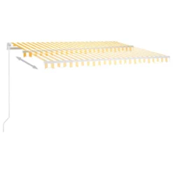 VIDAXL Auvent Rétractable Automatique Et Poteaux 4,5x3m Jaune Et Blanc -Pas Cher Jardinoa Magasin 645657dcb13712.02894024