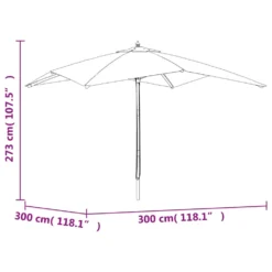 VIDAXL Parasol De Jardin Avec Mât En Bois Noir 300x300x273 Cm -Pas Cher Jardinoa Magasin 645801e1174042.82994746