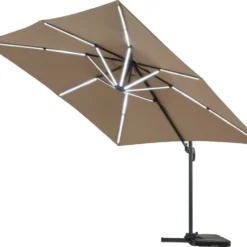 Parasol Jardin Déporté Led Alu "sun 4 Luxe" - Rectangle - 3 X 4 M - Taupe - Dalles à Lester Incluses -Pas Cher Jardinoa Magasin 645801e58421a1.31222946