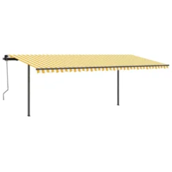 VIDAXL Auvent Rétractable Manuel Et Poteaux 3,5x2,5 M Jaune Et Blanc -Pas Cher Jardinoa Magasin 645a95ab979895.14729396