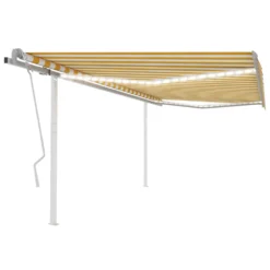 VIDAXL Auvent Manuel Rétractable Avec Led 4,5x3 M Jaune Et Blanc