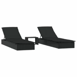 VIDAXL Transats 2 Pcs Avec Table Noir Résine Tressée