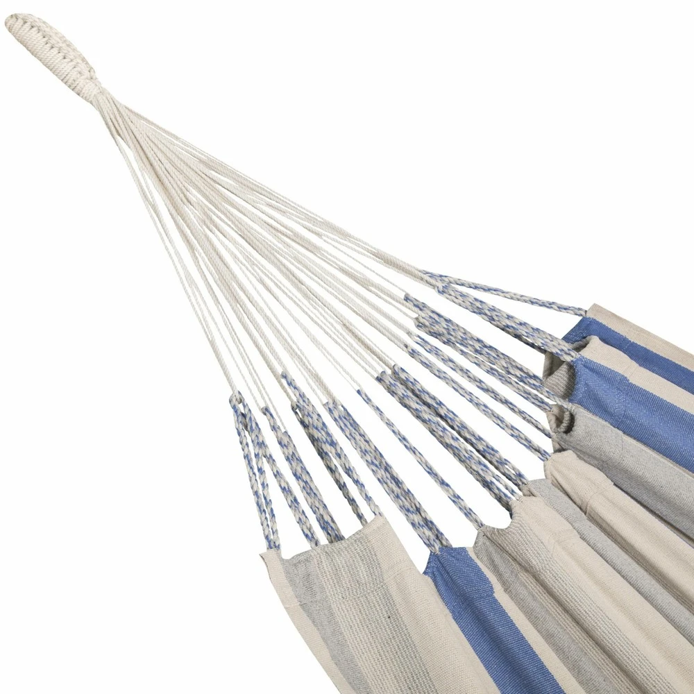 Toile De Hamac Rayée - Bleu Turquoise / Gris Clair / écru. 1 Personne. 100% Polycoton. 240x160cm 3 Toile De Hamac Rayée - Bleu Turquoise / Gris Clair / écru. 1 Personne. 100% Polycoton. 240x160cm – Image 3