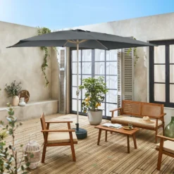 Parasol Wissant. 2x3m. Couleur Gris. Mât Central. Aluminium Anodisé Orientable. Manivelle D'ouverture -Pas Cher Jardinoa Magasin 64627e3eb32d03.29818864