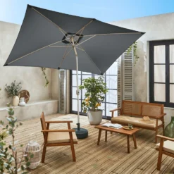 Parasol Wissant. 2x3m. Couleur Gris. Mât Central. Aluminium Anodisé Orientable. Manivelle D'ouverture -Pas Cher Jardinoa Magasin 64627e3eb766c9.87804701