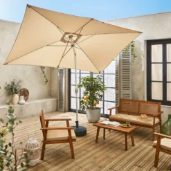 Parasol Wissant. 2x3m. Couleur Sable. Mât Central. Aluminium Anodisé Orientable. Manivelle D'ouverture -Pas Cher Jardinoa Magasin 64627e4510b4a6.68862031