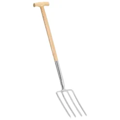 VIDAXL Fourche à Creuser De Jardin Poignée En T Inox Et Bois De Frêne