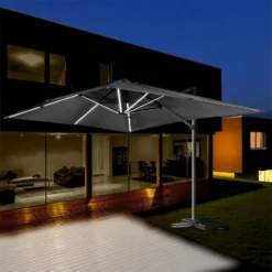 Parasol Jardin Déporté Led Alu "sun 3 Luxe" - Carré - 3 X 3 M - Coloris Noir - Dalles Lestées Incluses -Pas Cher Jardinoa Magasin 64651f9ce291c1.28130010
