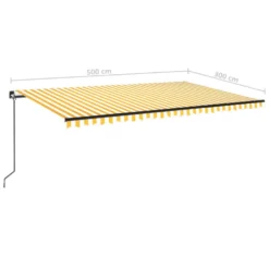 VIDAXL Auvent Manuel Rétractable 500x300 Cm Jaune Et Blanc -Pas Cher Jardinoa Magasin 64671613b19f95.63166059