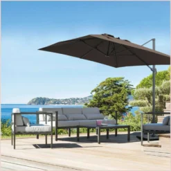 Parasol Déporté Marron Natural + Dalle Et Housse L400xh272xl300 - Jules - Cezare -Pas Cher Jardinoa Magasin 646bb5c37aa951.58731024