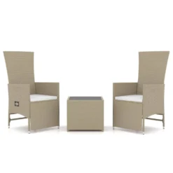 VIDAXL Ensemble De Salon De Jardin 3 Pcs Beige Poly Rotin Et Acier