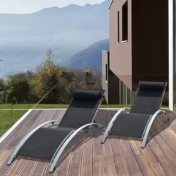 Baisao - Bain De Soleil Courbé Textilène Aluminium - Inclinable - Coussin De Tête - Léger Et Confortable - Gris/gris - X2 -Pas Cher Jardinoa Magasin 646d14a13104c9.91728158