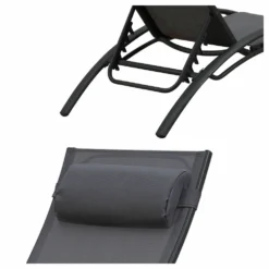 Baisao - Bain De Soleil Courbé Textilène Aluminium - Inclinable - Coussin De Tête - Léger Et Confortable - Gris/gris Anthracite - X2 -Pas Cher Jardinoa Magasin 646d14a26381c9.39964995