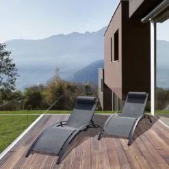 Baisao - Bain De Soleil Courbé Textilène Aluminium - Inclinable - Coussin De Tête - Léger Et Confortable - Gris/gris Anthracite - X2 -Pas Cher Jardinoa Magasin 646d14a285a155.53632750