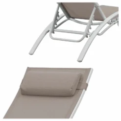 Baisao - Bain De Soleil Courbé Textilène Aluminium - Inclinable - Coussin De Tête - Léger Et Confortable - Taupe/blanc - X2 -Pas Cher Jardinoa Magasin 646d14a3880a75.01058907