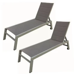 Baisao - Bain De Soleil Droit Textilène Aluminium - Inclinable Et Confortable - Léger Et Facile à Déplacer - Roulettes Arrière -