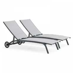 Lot De 2 Bains De Soleil En Aluminium Gris