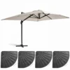 Parasol Déporté 3x4m Et 4 Dalles Lestées Aluminium Blanc