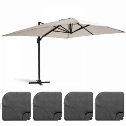 Parasol Déporté 3x4m Et 4 Dalles à Remplir Aluminium Blanc