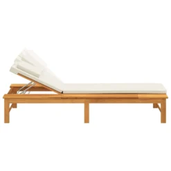 VIDAXL Chaise Longue Coussin/oreiller Blanc Crème Bois Massif Acacia -Pas Cher Jardinoa Magasin 646f54e226dc91.93877357
