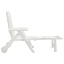 VIDAXL Chaise Longue Pliable Avec Roues Blanc Pp -Pas Cher Jardinoa Magasin 6470a72c1a18e4.64007835