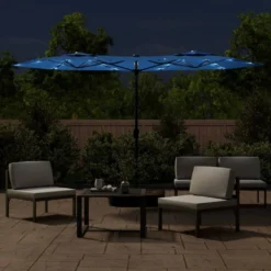 VIDAXL Parasol à Double Tête Avec Led Bleu Azuré 316x240 Cm -Pas Cher Jardinoa Magasin 6470a72f2685c3.07932582