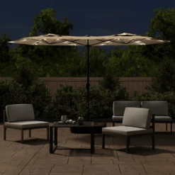 VIDAXL Parasol à Double Tête Avec Led Taupe 316x240 Cm -Pas Cher Jardinoa Magasin 6470a73146c830.03643661