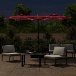 VIDAXL Parasol à Double Tête Avec Led Rouge Bordeaux 316x240 Cm -Pas Cher Jardinoa Magasin 6470a7332c4877.75323388