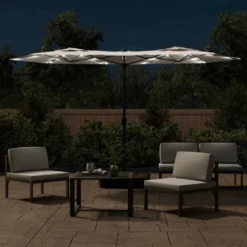 VIDAXL Parasol à Double Tête Avec Led Blanc Sable 316x240 Cm -Pas Cher Jardinoa Magasin 6470a73744a5d1.41320559