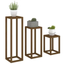 VIDAXL Ensemble De Supports Pour Plantes 3 Pcs Marron Miel Bois De Pin -Pas Cher Jardinoa Magasin 64798cbf3114d9.47036894