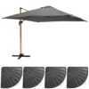 Parasol Déporté 3x3m Et 4 Dalles Lestées Effet Bois Gris
