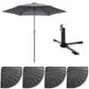 Parasol Droit Inclinable 3m Et 4 Dalles Lestées Aluminium Gris