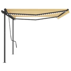 VIDAXL Auvent Automatique Capteur De Vent Et Led 5x3,5m Jaune Et Blanc -Pas Cher Jardinoa Magasin 6480d1d12bb8c5.94546973