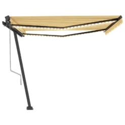 VIDAXL Auvent Automatique Capteur De Vent Led 450x350cm Jaune Et Blanc -Pas Cher Jardinoa Magasin 6480d1e3694318.65725767