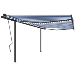 VIDAXL Auvent Automatique Capteur De Vent Et Led 4,5x3 M Bleu Et Blanc -Pas Cher Jardinoa Magasin 6480d1e5464115.28060318